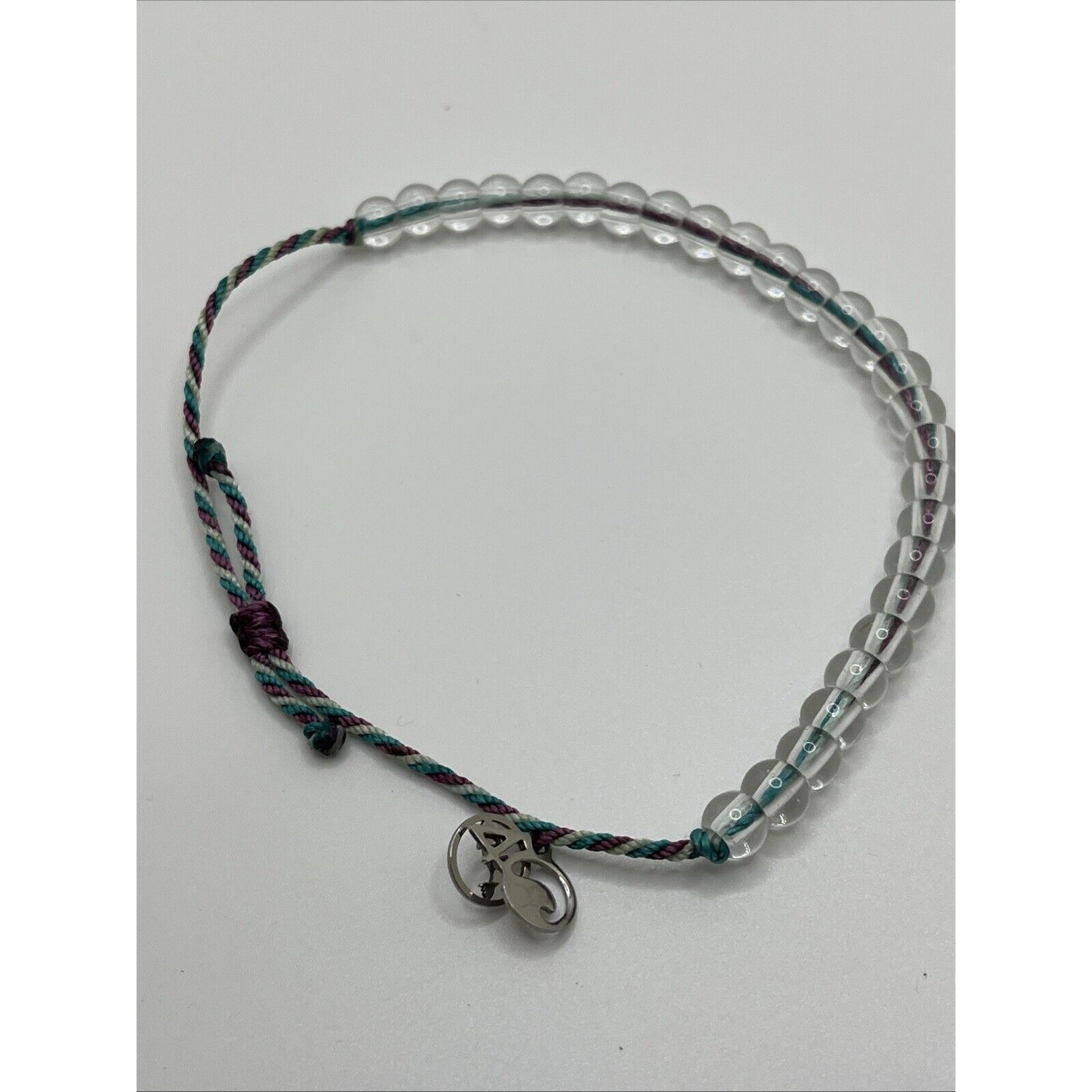 4ocean Genuine Signature BlueWhite Braided Cord And Clear Bead Bracelet Excel 5$